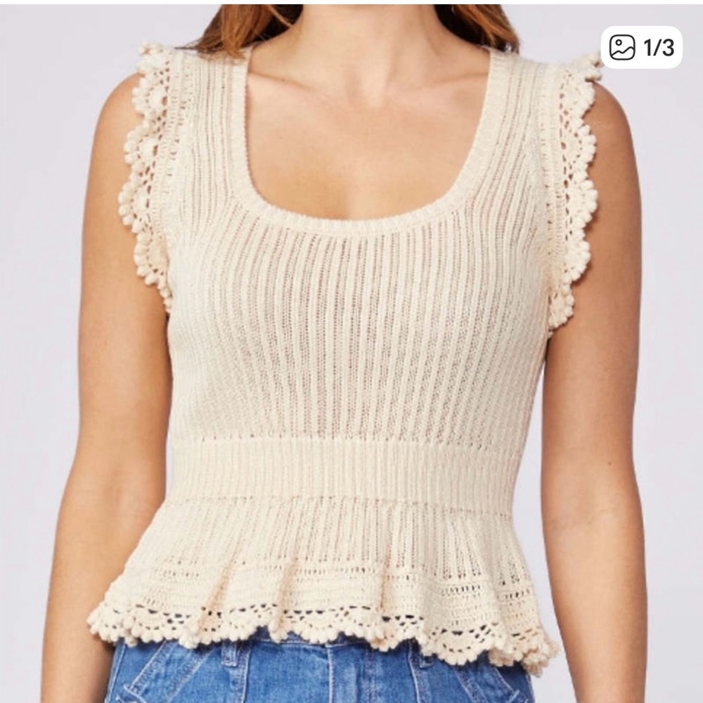 PAIGE Cream Crochet Trim Sleeveless Top